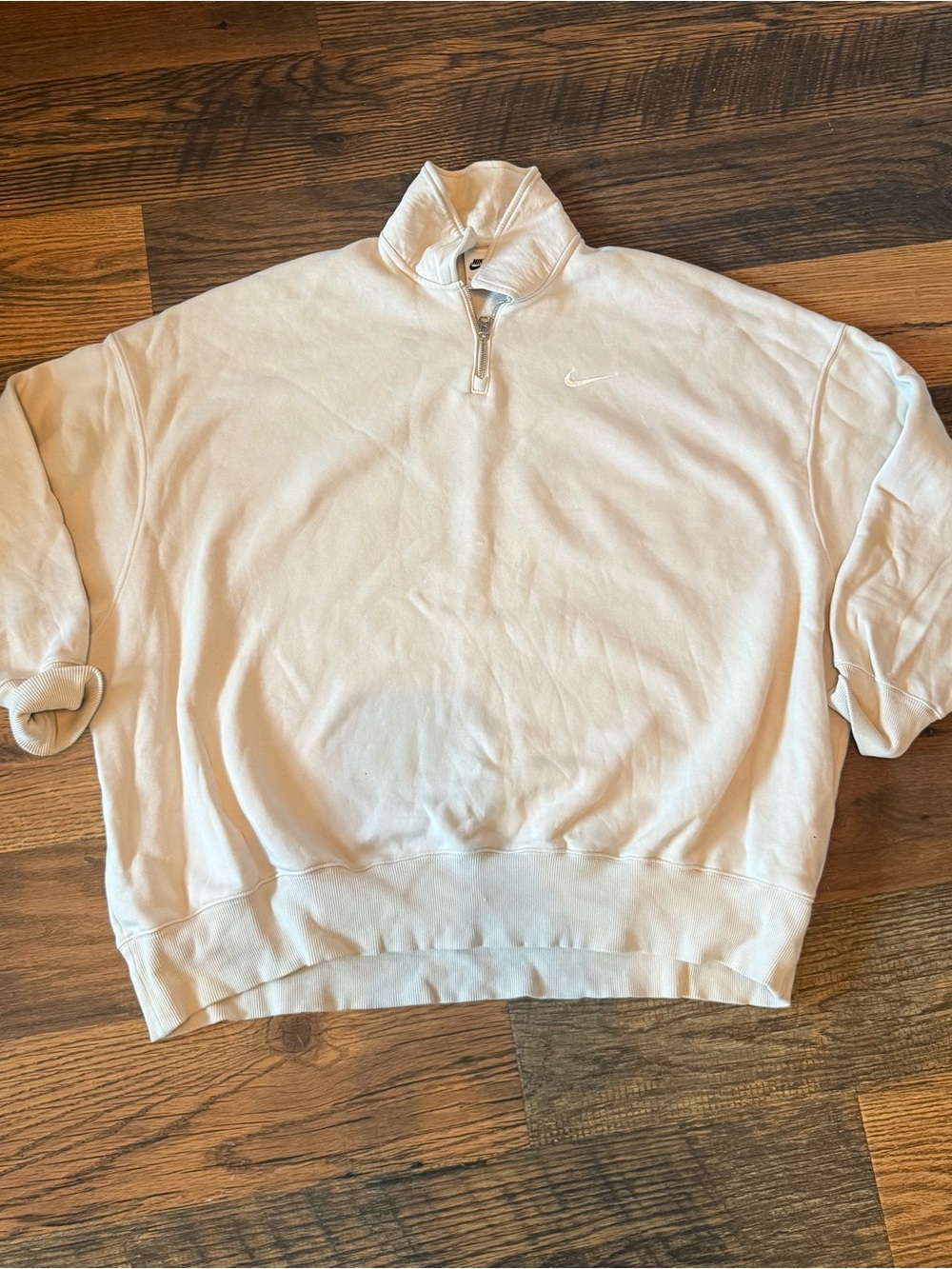Nike Beige Off White Clean Men's Quarter-Zip Pullover Sweatshirt Size Large